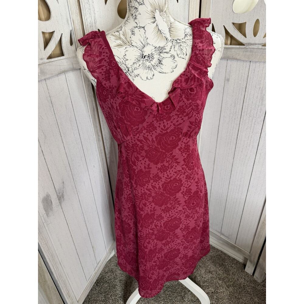 Y2K Old Navy Women's Dress Pink Floral Ruffle Accent Flouncy Size Small
